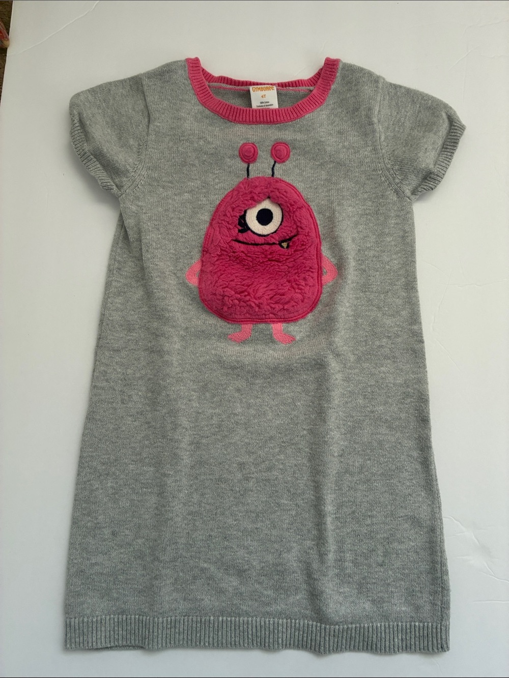 Gymboree Girls' 4T Gray Knit Sweater Dress with Pink Furry Monster